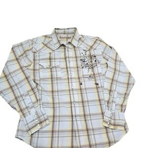Blue Sol Plaid Western Shirt Long Sleeve Graphic Print‎ Cowboy Sz M